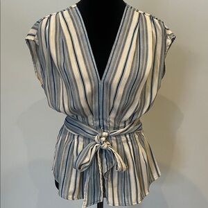 Striped V-Neck Tie-Waist Top